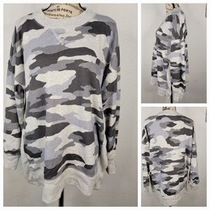 Aerie Sz S Gray Camo Sweater Longline Long Sleeve Side Slits